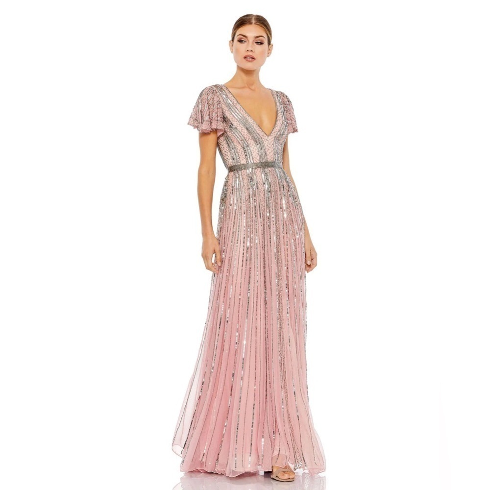 Mac Duggal 70108 Nwot Stripe Sequin V-Neck Gown